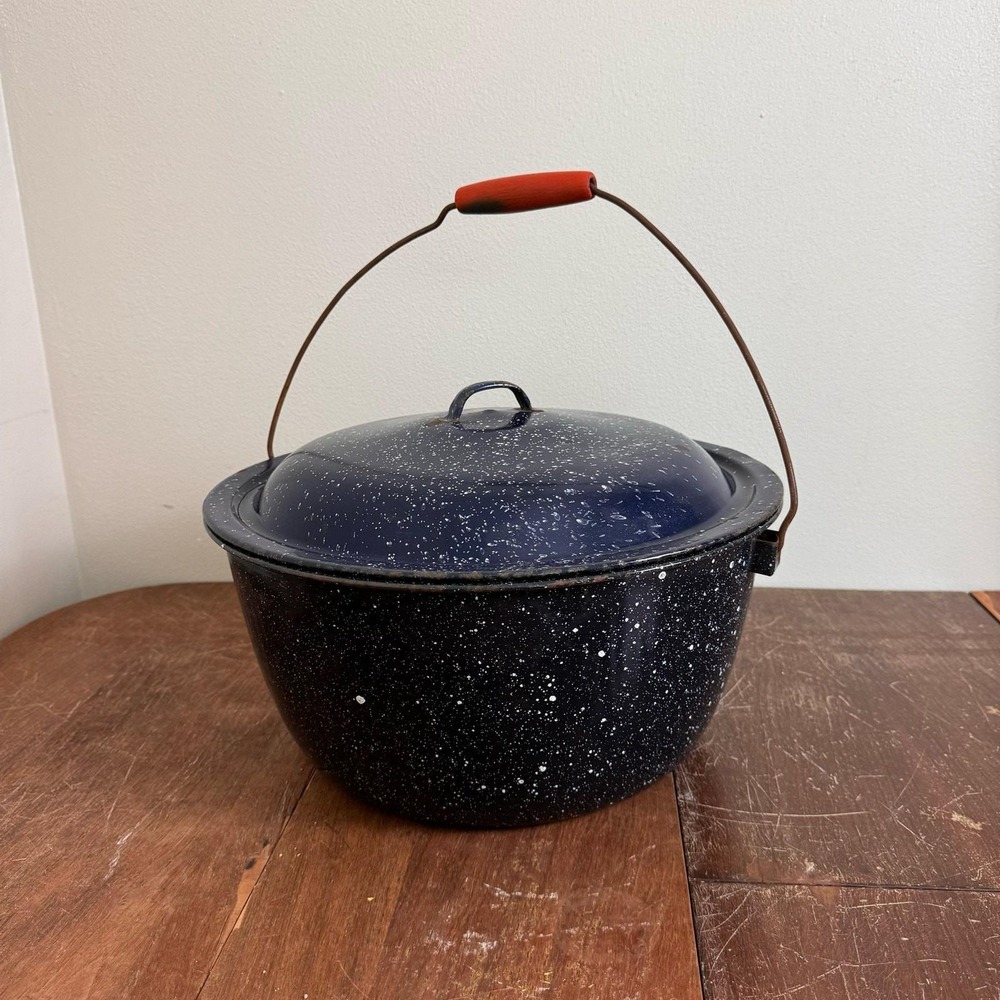 Vintage Graniteware Blue Speckled Cold Packer Water Canning‎ Pot & Lid